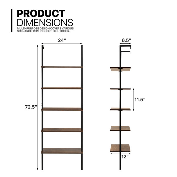 17 Stories 5Tier Modern Standard Metal Ladder Bookshelf Wall Mounted